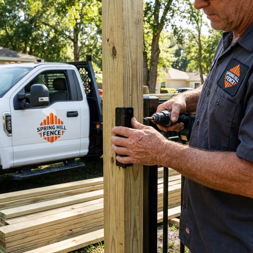 Spring Hill Fence Company branded work truck at a job site