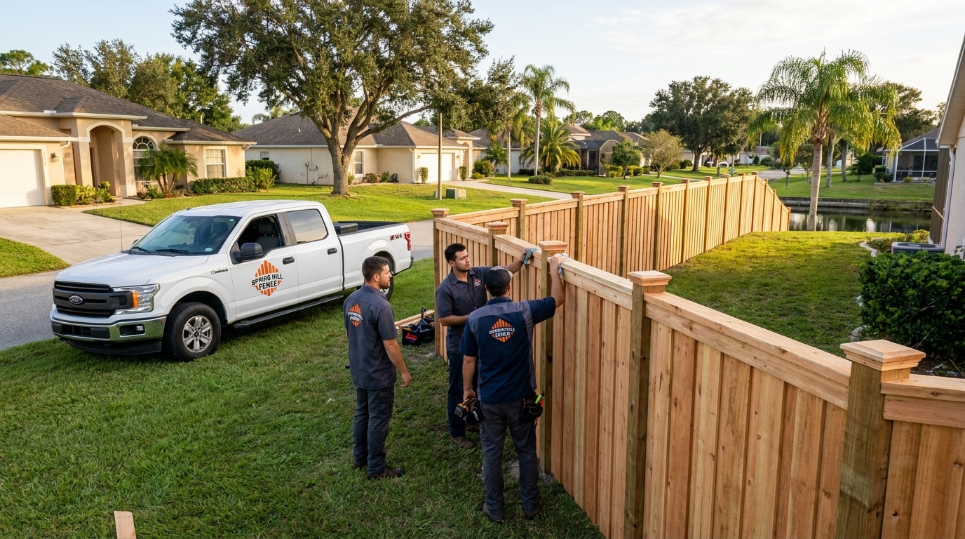 Spring Hill Fence Company - custom wood privacy fence installed in Spring Hill, FL